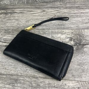 MARGOT NEW YORK PATTY ENVELOP ZIP AROUND WALLET WRISTLET SMOOTH BLACK